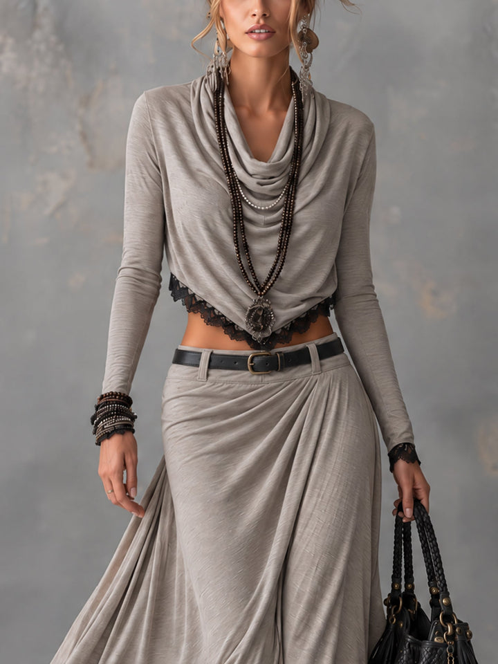 Michela | Draped Top and Slit Maxi Skirt Set