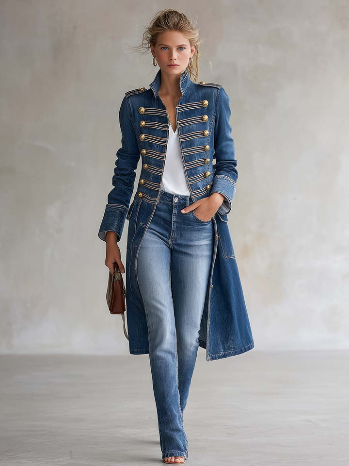 Dagmar | Long Military-Style Denim Coat