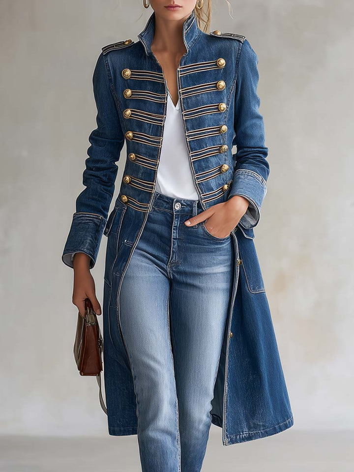 Dagmar | Long Military-Style Denim Coat