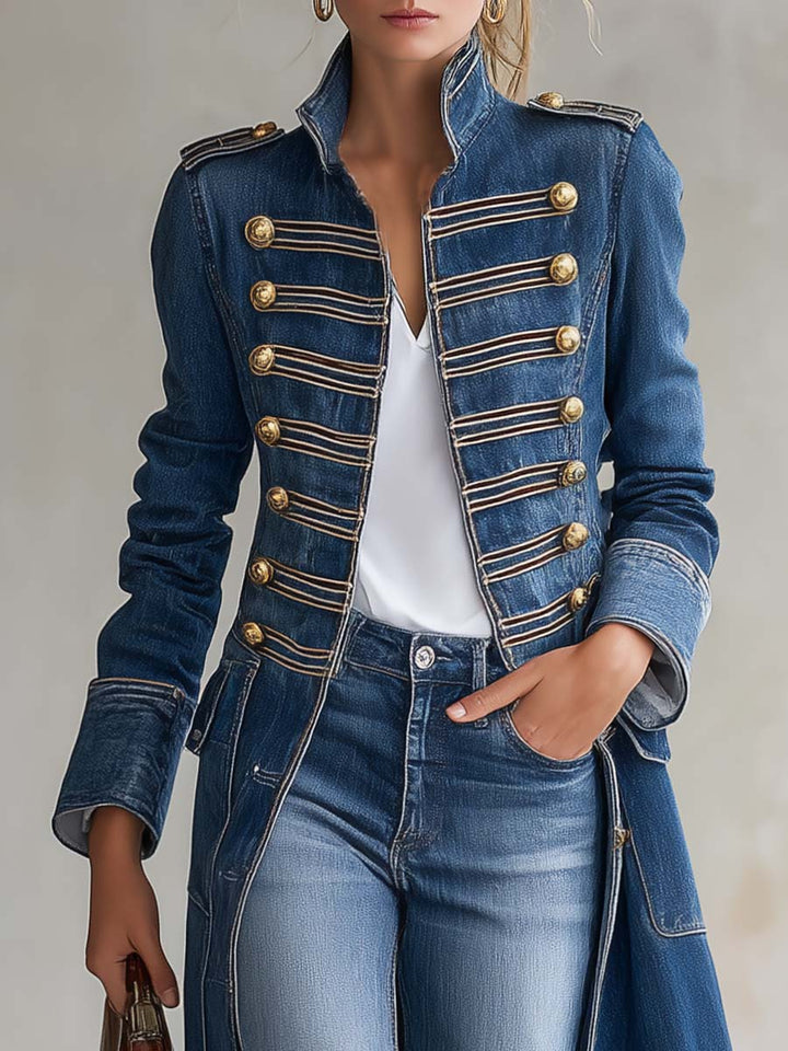 Dagmar | Long Military-Style Denim Coat