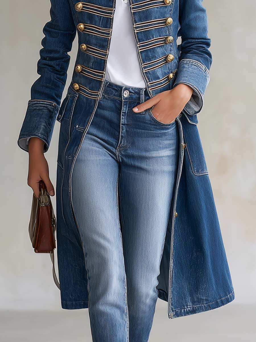 Dagmar | Long Military-Style Denim Coat