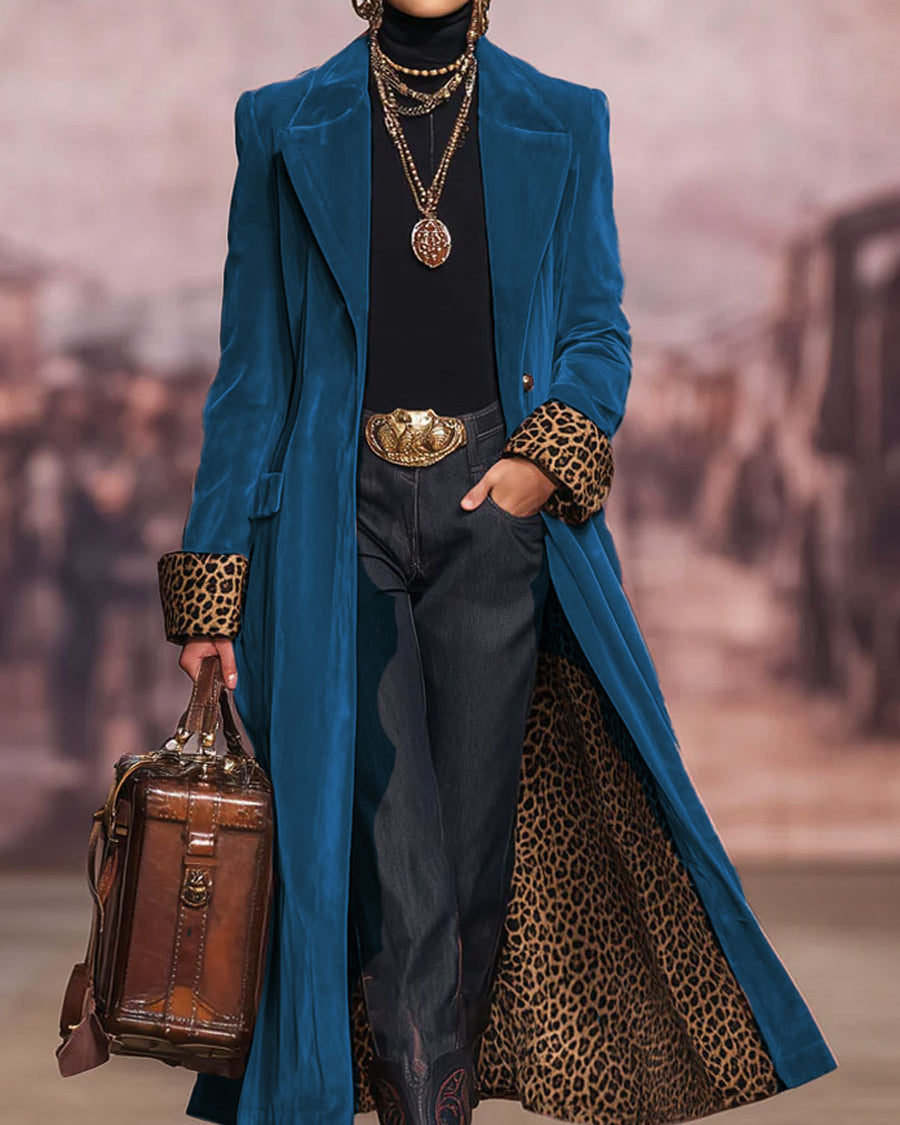 Madison | Long Coat with Leopard-Print Lining