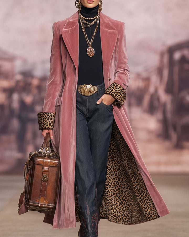 Madison | Long Coat with Leopard-Print Lining