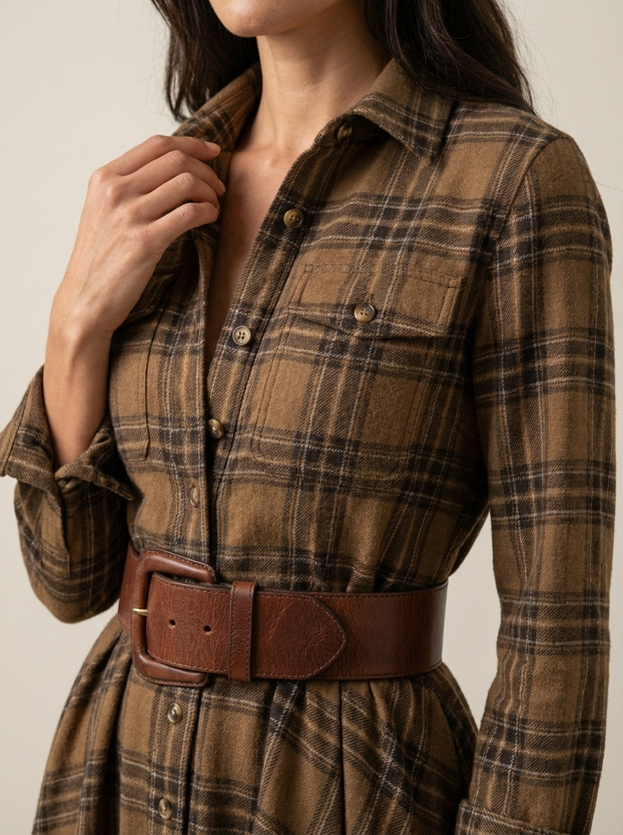 Beatriz | Long Checked Dress with Belt