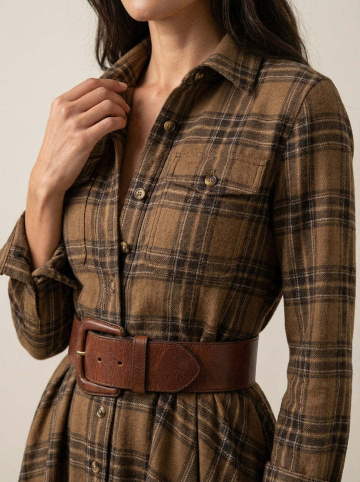 Beatriz | Long Checked Dress with Belt