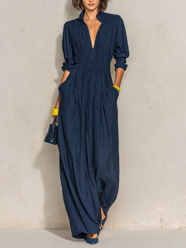 Paloma | Pleated V-Neck Maxi Dress