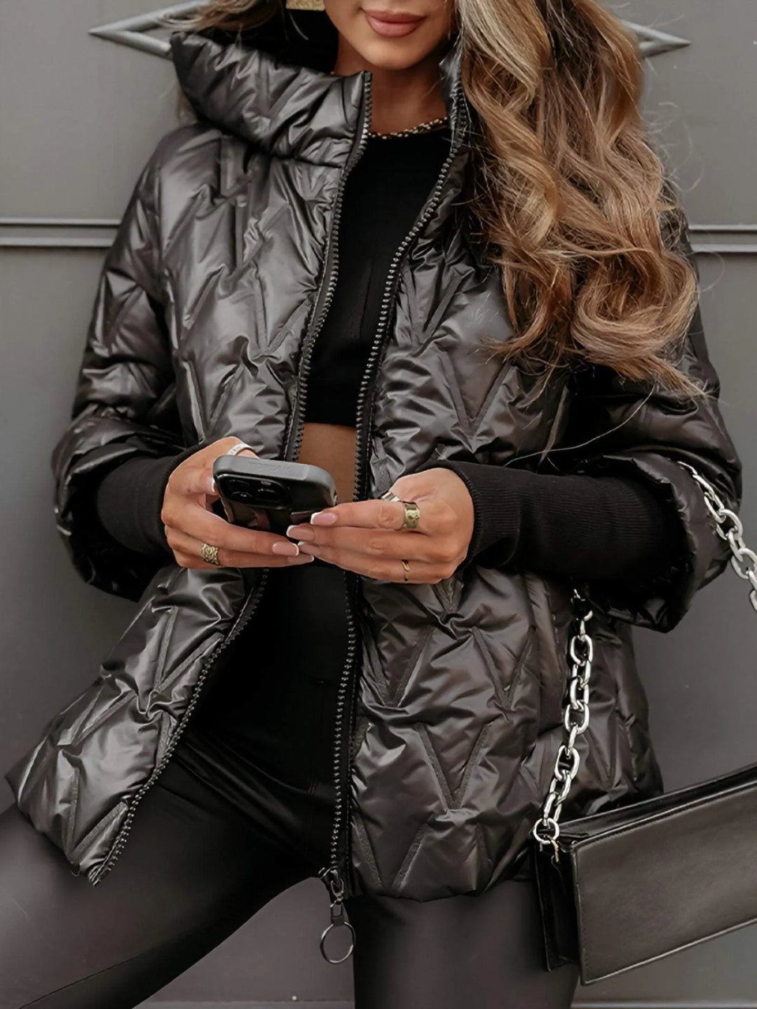 Eline | Glossy Quilted Hooded Jacket