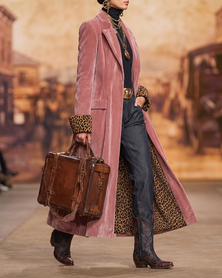 Madison | Long Coat with Leopard-Print Lining