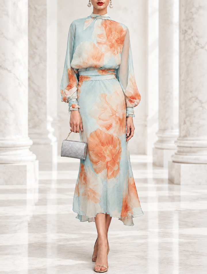 Ottavia | Roll-Neck Top and Floral Skirt Set