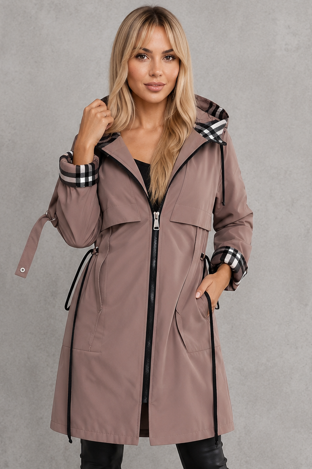 Mabel | Waterproof Hooded Jacket with Check Details