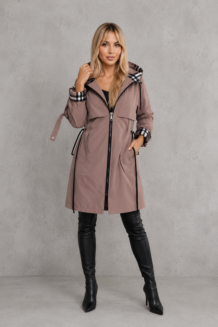 Mabel | Waterproof Hooded Jacket with Check Details