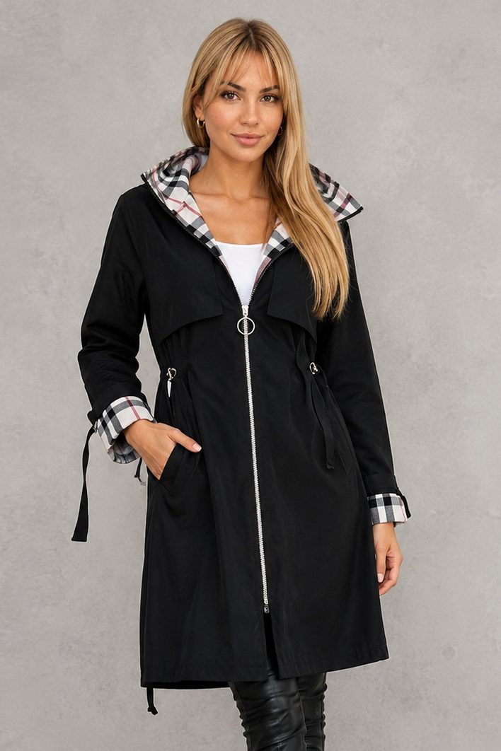 Mabel | Waterproof Hooded Jacket with Check Details